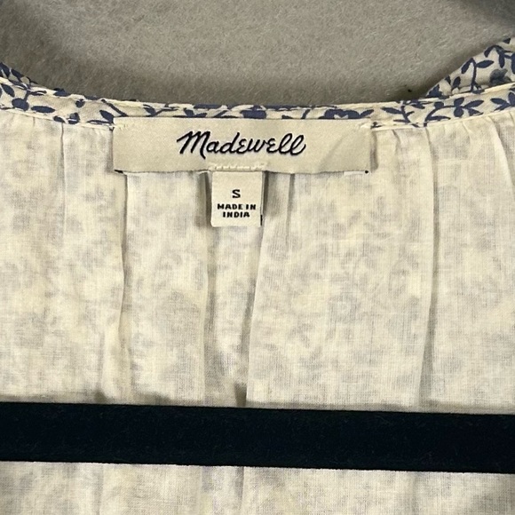 Madewell Blue & White Ruffle Button-Front Trapeze Dress‎ Women’s Size Small - Picture 5 of 13